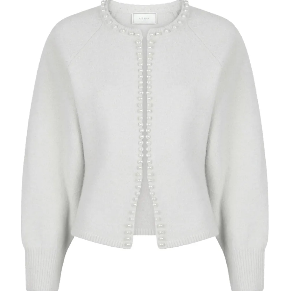 NEO NOIR Lilly Pearl Knit Cardigan Light Grey Melange