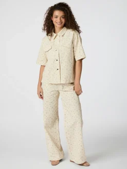 NEO NOIR Tiki Floral Denim Shirt Off White